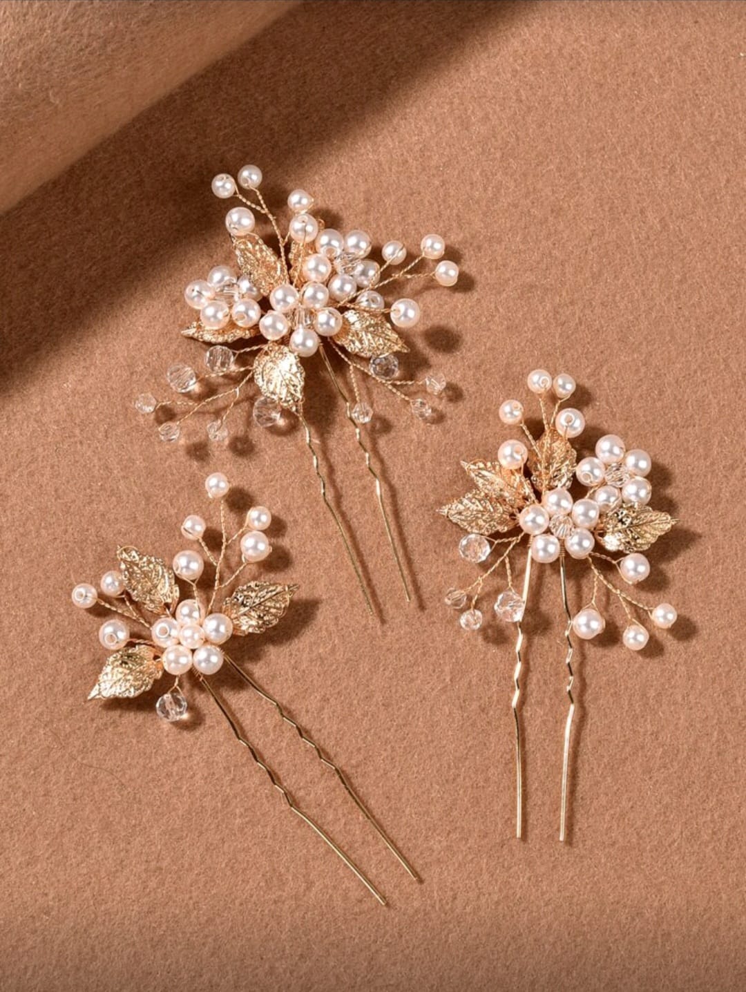 3pcs/Set Handmade Crystal Leaf Hair Clips, Bridal Wedding Party Accessories, Bridesmaids Gifts