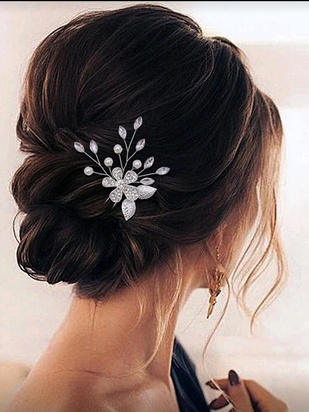 1pc Women's Handmade Silver Floral Rhinestone Inlaid U-Shaped Hairpin For Bridal Wedding Hair Accessory Elegant Hair Bun Hair Bun Maker Bun Hair Piece Hair Styling Pins, School Stuff, Flower , Vacation Outfits Woman