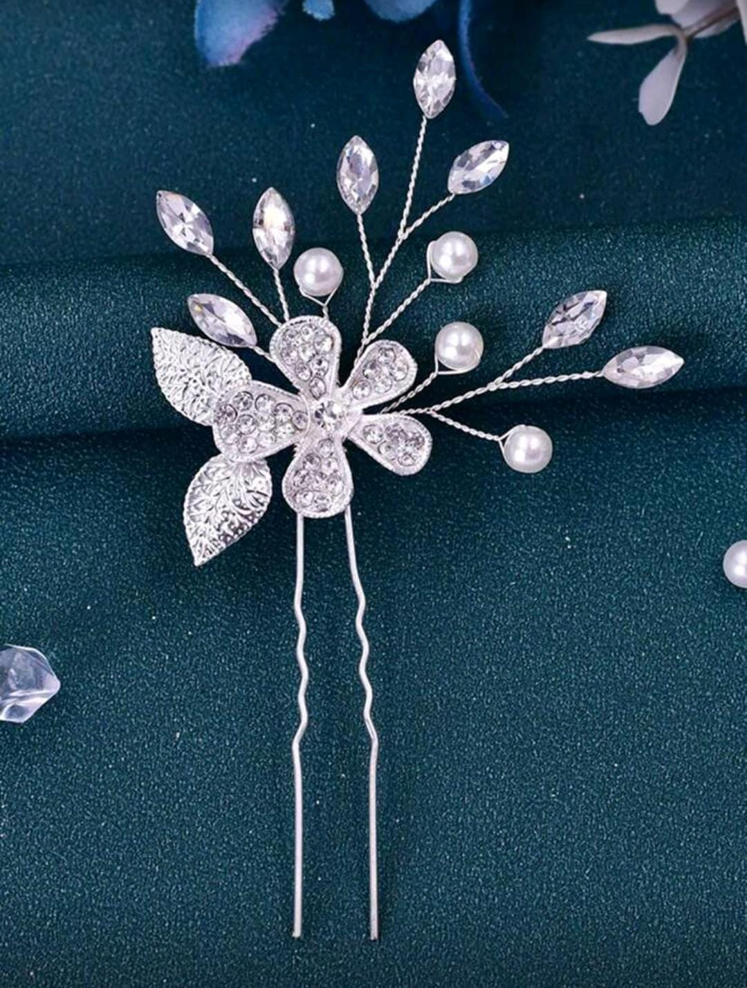 1pc Women's Handmade Silver Floral Rhinestone Inlaid U-Shaped Hairpin For Bridal Wedding Hair Accessory Elegant Hair Bun Hair Bun Maker Bun Hair Piece Hair Styling Pins, School Stuff, Flower , Vacation Outfits Woman