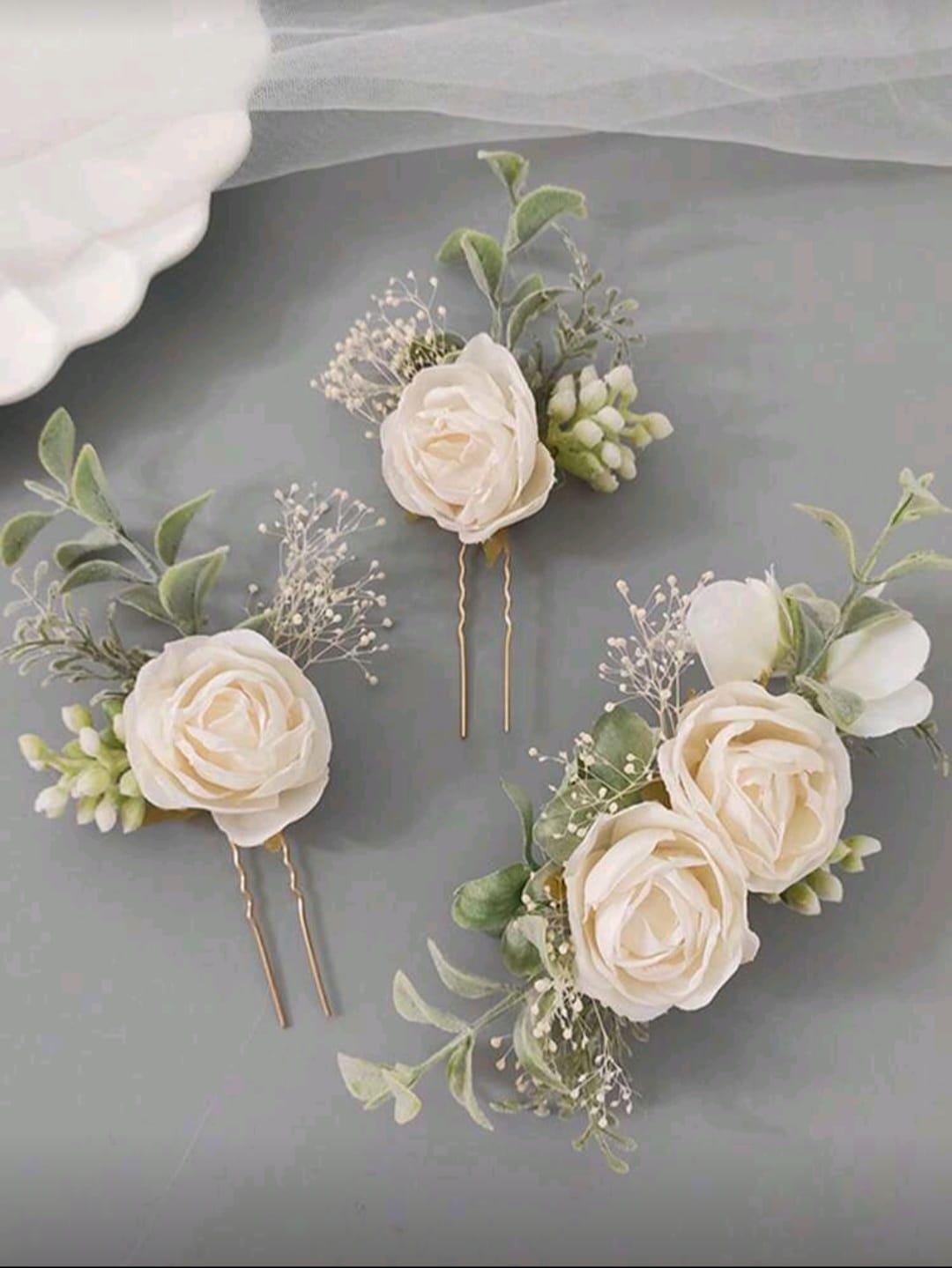 3pcs Rose Casual Fabric Floral Set, Bride Rose Headpiece, Wedding Flower Headband & Hair Clips Bridal Wedding Gift, Thanksgiving Gift For All Seasons