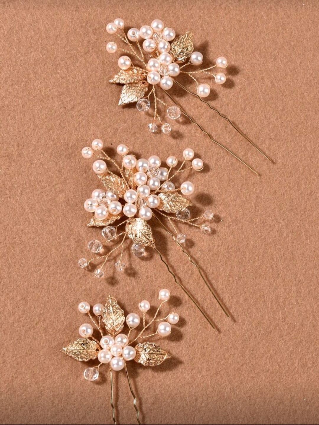 3pcs/Set Handmade Crystal Leaf Hair Clips, Bridal Wedding Party Accessories, Bridesmaids Gifts