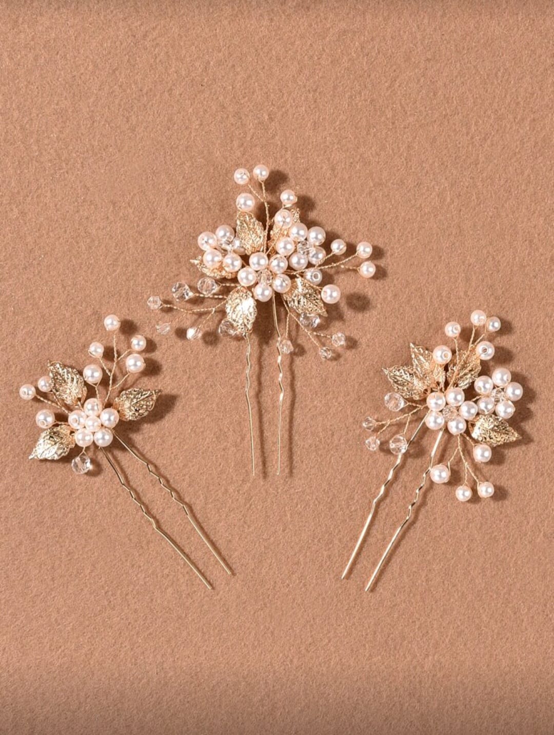 3pcs/Set Handmade Crystal Leaf Hair Clips, Bridal Wedding Party Accessories, Bridesmaids Gifts